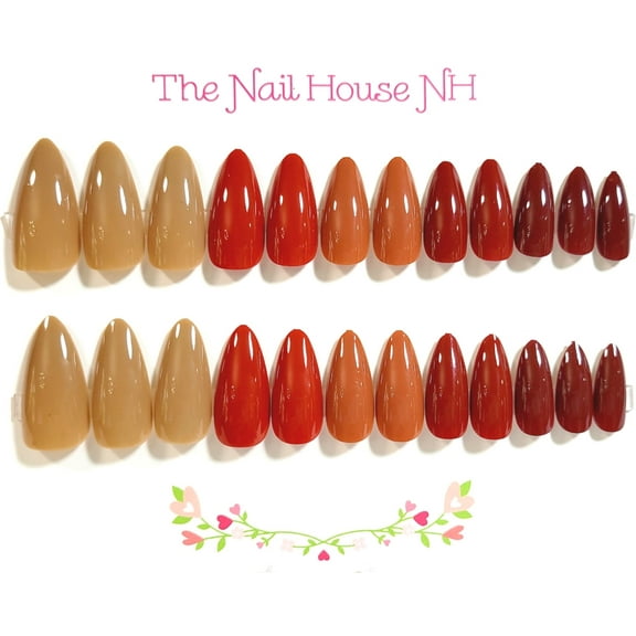 Fall Fashion Glossy Almond Press On Nails - 24 Pieces - Artificial Nail Kit