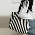 thumbnail image 2 of CHUMUD Women's Striped Canvas Shoulder Tote, Retro Casual Handbag, Reusable Multi-Purpose Travel & Grocery Bag, 2 of 8