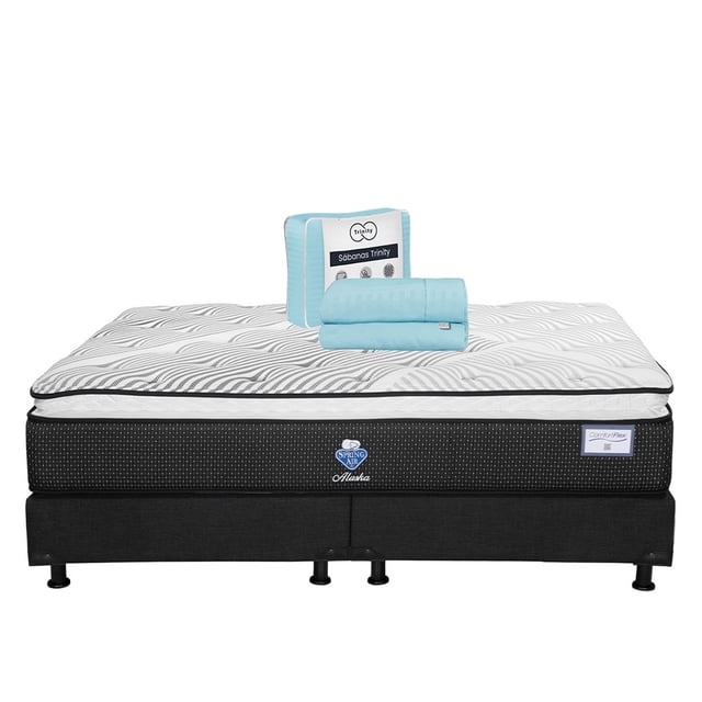 Colchón King Size Alaska Spring Air + Box + 1 Juego de Sábanas Trinity