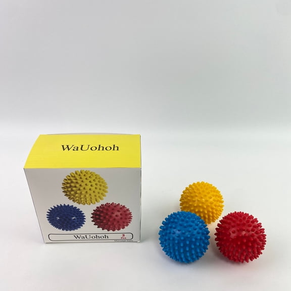 WaUohoh Massage balls,Spiky Massage Balls for Feet, Back, Hands, Muscles - Firm, Medium and Soft Spiked Massager Rollers for Plantar Fasciitis, Exercise, Neuro-Balance, Physical Therapy, 3-inch