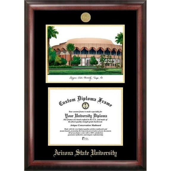 Campus Images AZ994LGED-1185 8.5 x 11 in. Arizona State University Gold Embossed Diploma Satin Mahogany Frame with Lithograph