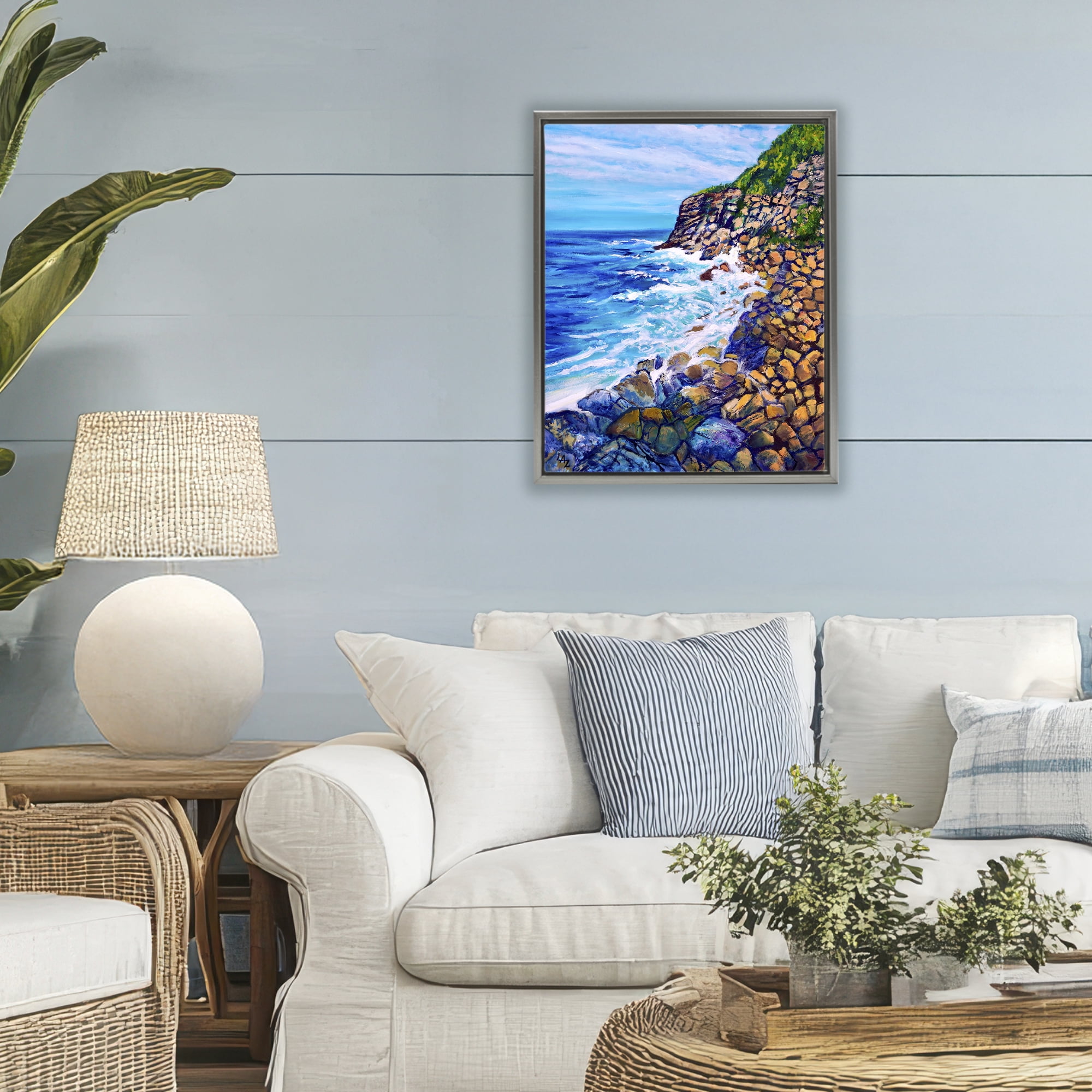 Stupell Industries Cliffside Ocean Spray Gray Framed Floater Canvas Wall Art, design by Lee Ann Zirbes