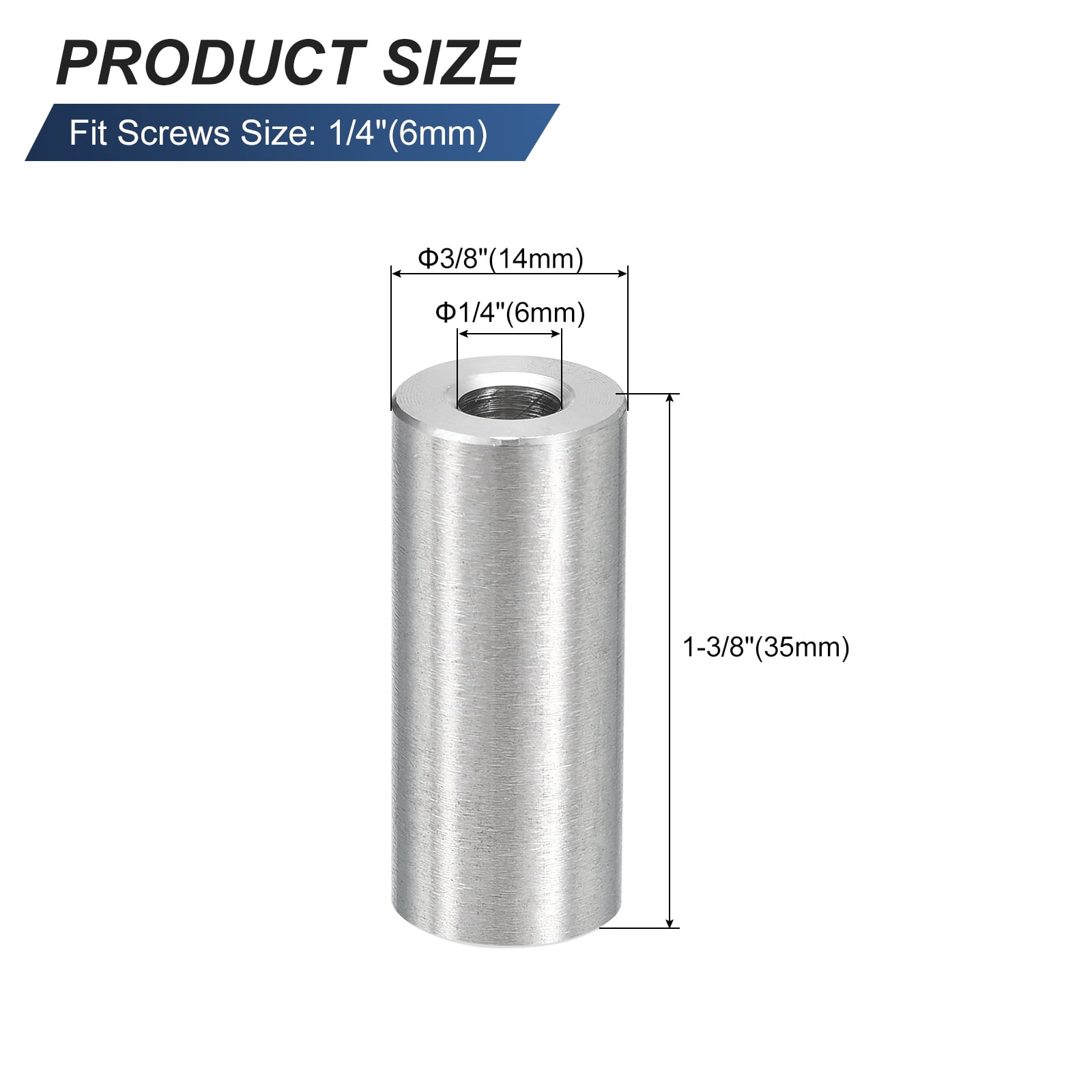Uxcell Stainless Steel Spacers, Stainless Steel Bushing Screw Standoff Unthreaded Round Spacer 6mmx14mmx35mm