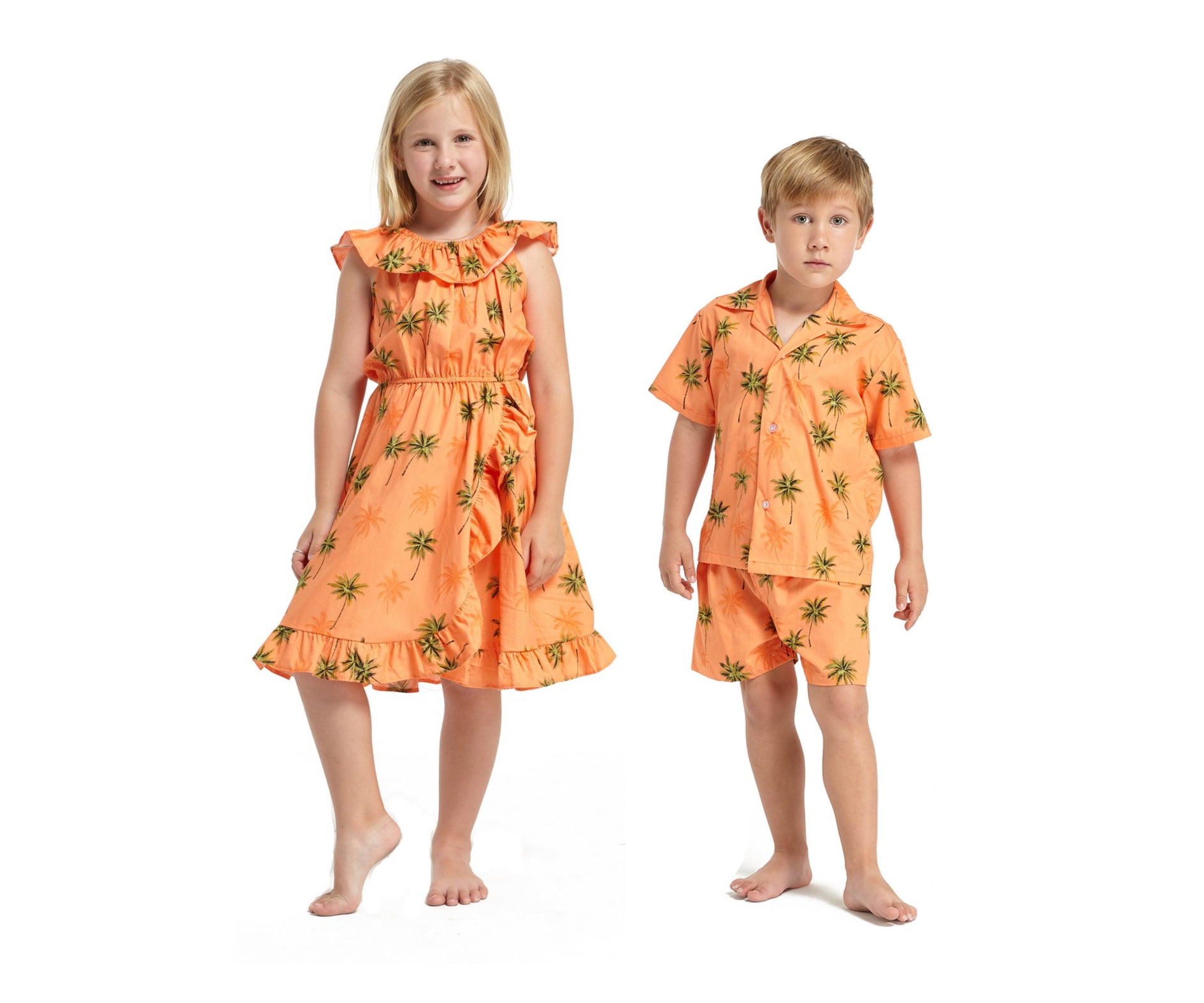 Matching and Girl Hawaiian Luau Outfits in Orange Palm Trees - Walmart.com