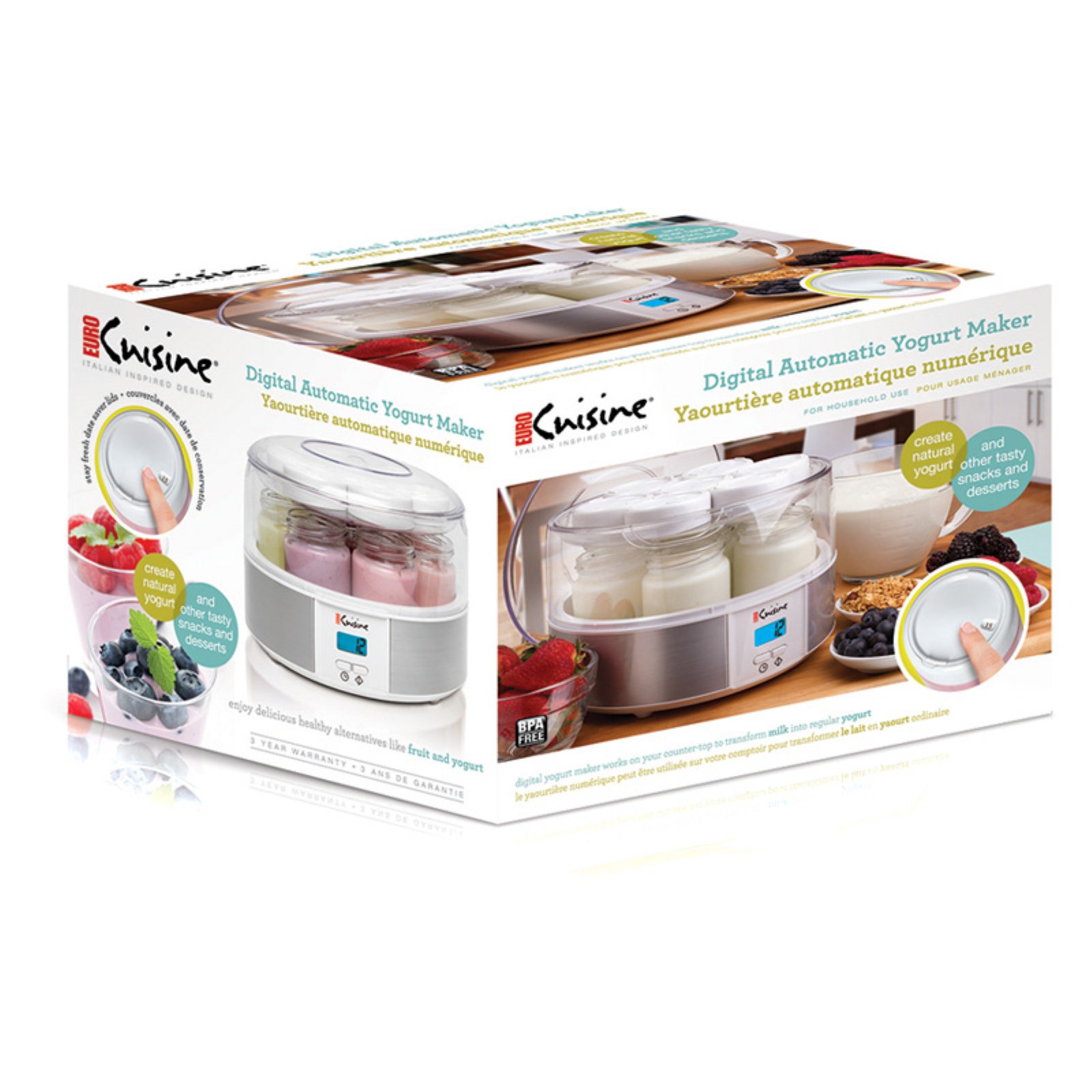 Euro Cuisine YMX650 Digital Yogurt Maker with 7 Glass Jars and 15 hours Timer - image 3 of 4