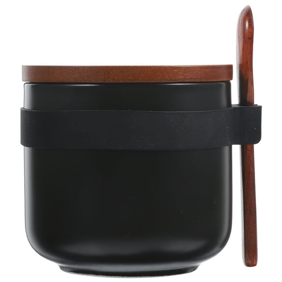 REACHISE Ceramic Sugar Bowl with Lid and Spoon - Black