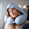 thumbnail image 6 of Neck Pillow Memory Foam U-Shaped with Attached Hood Purple Portable Travel Pillow for Airplane Car Train, 6 of 6