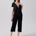 thumbnail image 2 of Diufon 2pc Pjs Sets for Women V Neck Short Sleeve Tops Solid Color Capris Pants Loungewear Sets, 2 of 7