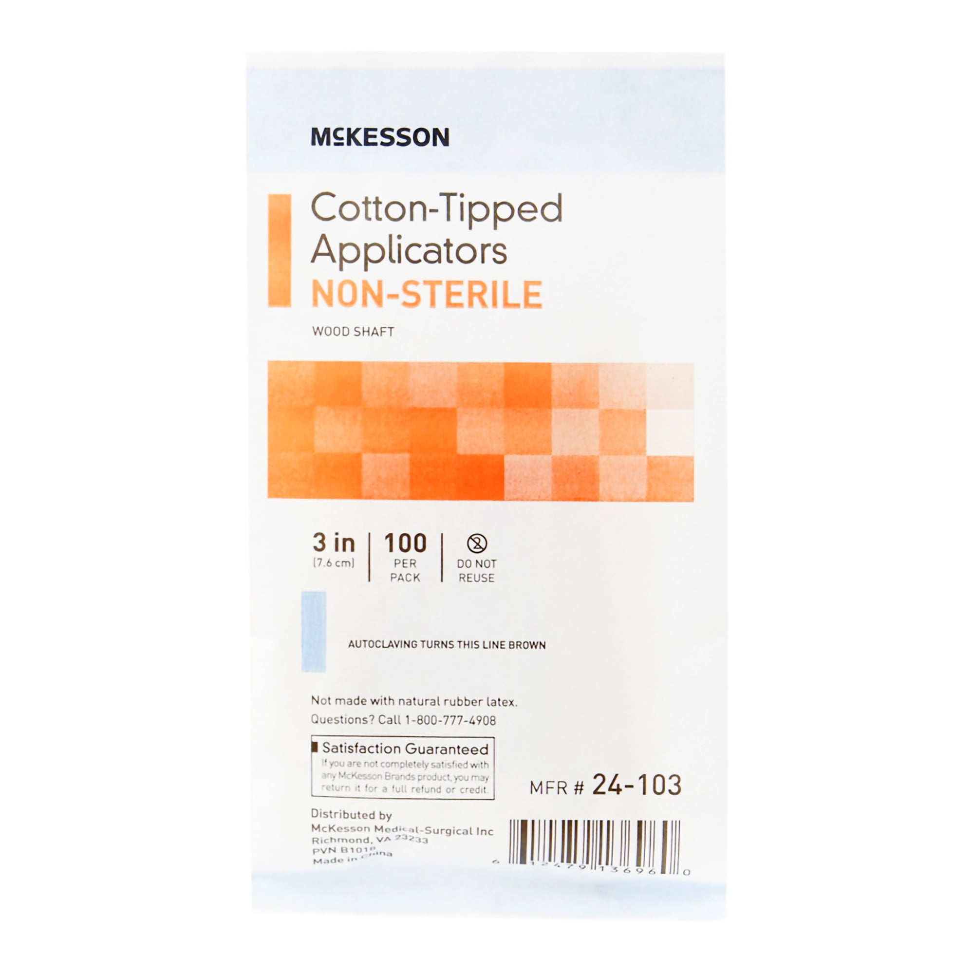 McKesson Cotton-Tipped Applicator Swabstick, Non-Sterile Wood Shaft, 3 in, 100 Count, 100 Packs, 10000 Total