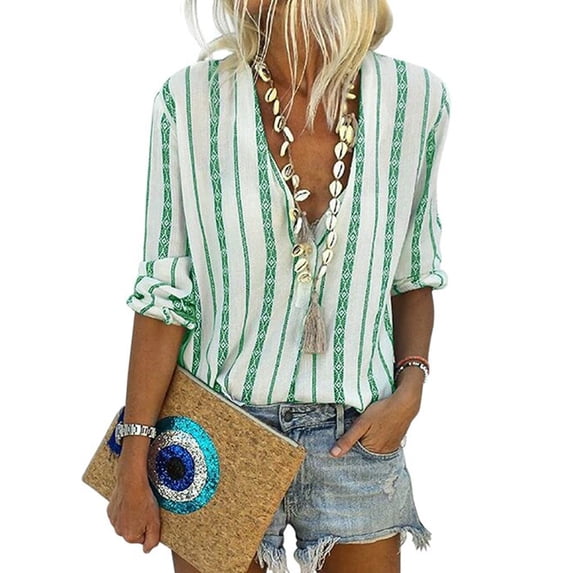 HOTAPEI Button Down Blouses for Women Striped Shirts Casual Long Sleeve Shirt Tops