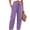 Purple #014, variant on Linen Pants Women Elastic High Waisted Drawstring Wide Leg Linen Pants Lounge Solid Color Beach Pant with Pockets, L