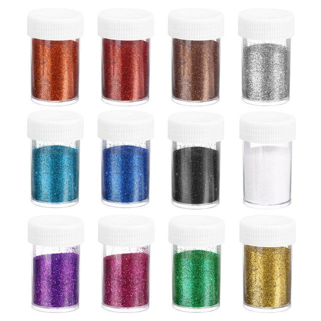 Unique Bargains Holographic Fine Glitter Set, 12 Jars 204g/7.2oz Sparkle Powder, Multicolored