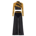 thumbnail image 3 of SiiRoh Girls Modern Jazz Dance Performance Set Sequins Crop Top and Chiffon Wide-Leg Side Slit Pants Gold 14, 3 of 7