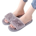 thumbnail image 1 of Ame Women's Fuzzy Faux Fur Memroy Foam Flat Spa Slide Slippers Open Toe House Shoes Sandals, 1 of 6