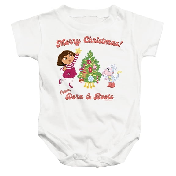Popfunk Happy Holidays from Dora and Boots Unisex Infant Snap Suit for Baby, White, Small