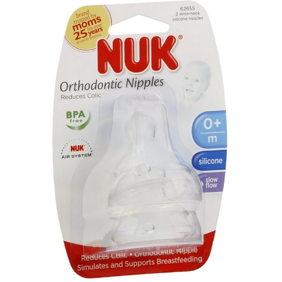 NUK Silicone Orthodontic Slow Flow Nipples 2 ea (Pack of 2)