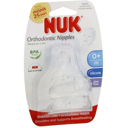 NUK Silicone Orthodontic Slow Flow Nipples 2 ea (Pack of