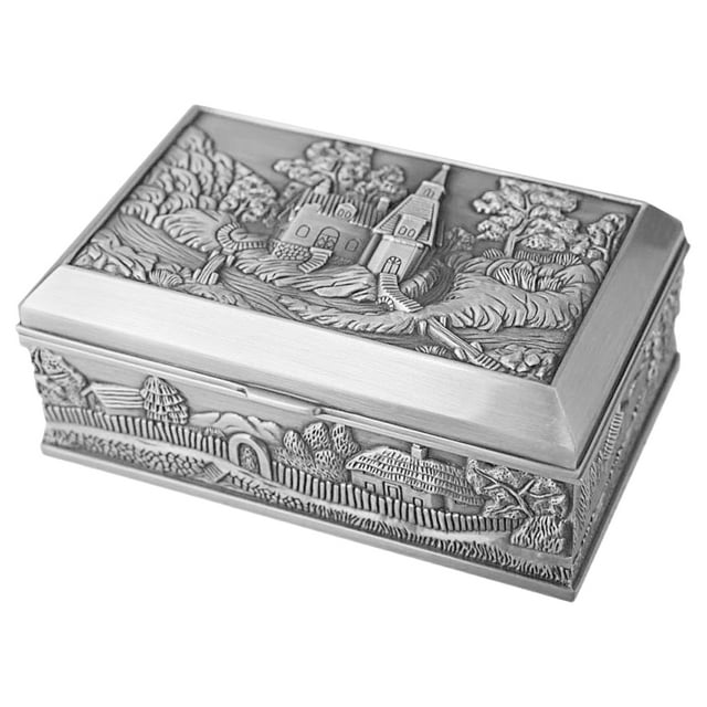 Metal Jewelry Box Castle Relief Pattern Jewelry Case Alloy Jewelry Case Keepsake Container