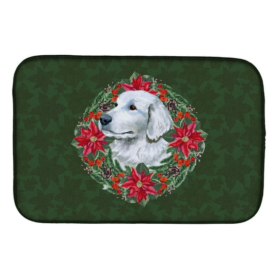 Maremma Sheepdog Poinsetta Wreath Dish Drying Mat