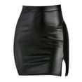 thumbnail image 3 of Women's Black Leather Skirts High Waisted High Side Slit Bodycon Mini Skirts (Black L), 3 of 3