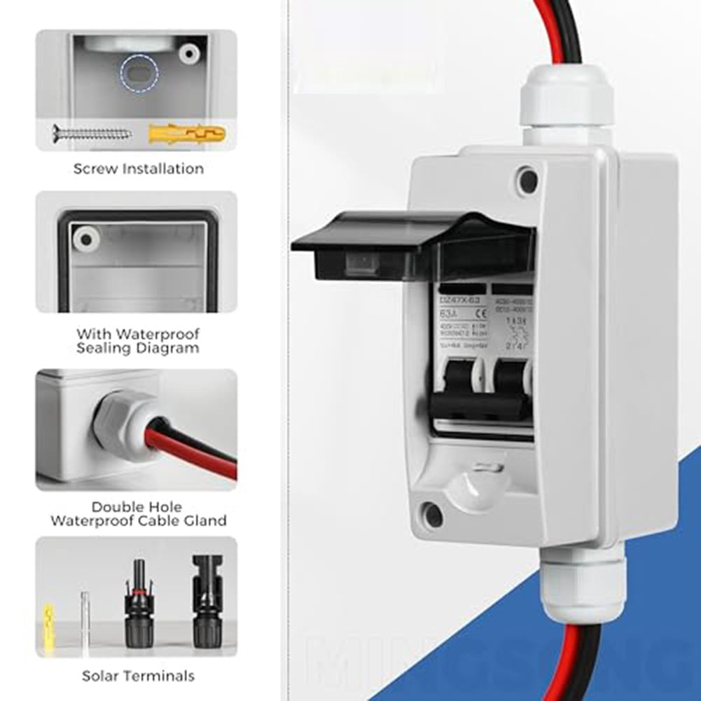Solar Panels Disconnect Switch DC 400V 2 Poles Outdoor Circuit Breaker Box IP65