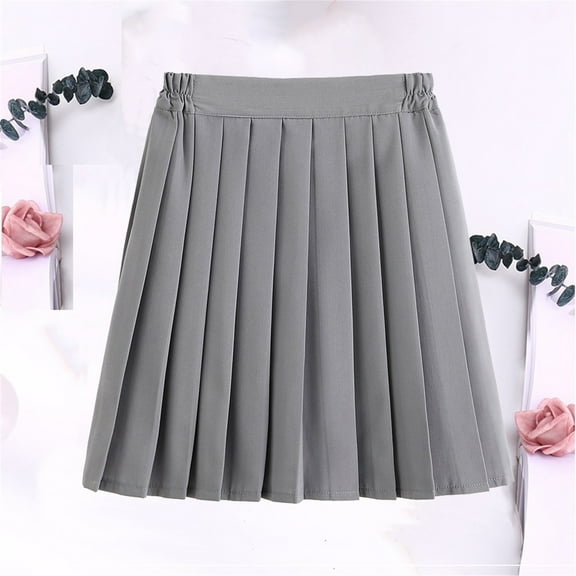Kcocoo Women Fashion School Uniform Solid Pleated Skirt Academic Style Skirt Polyester Gray XXXL