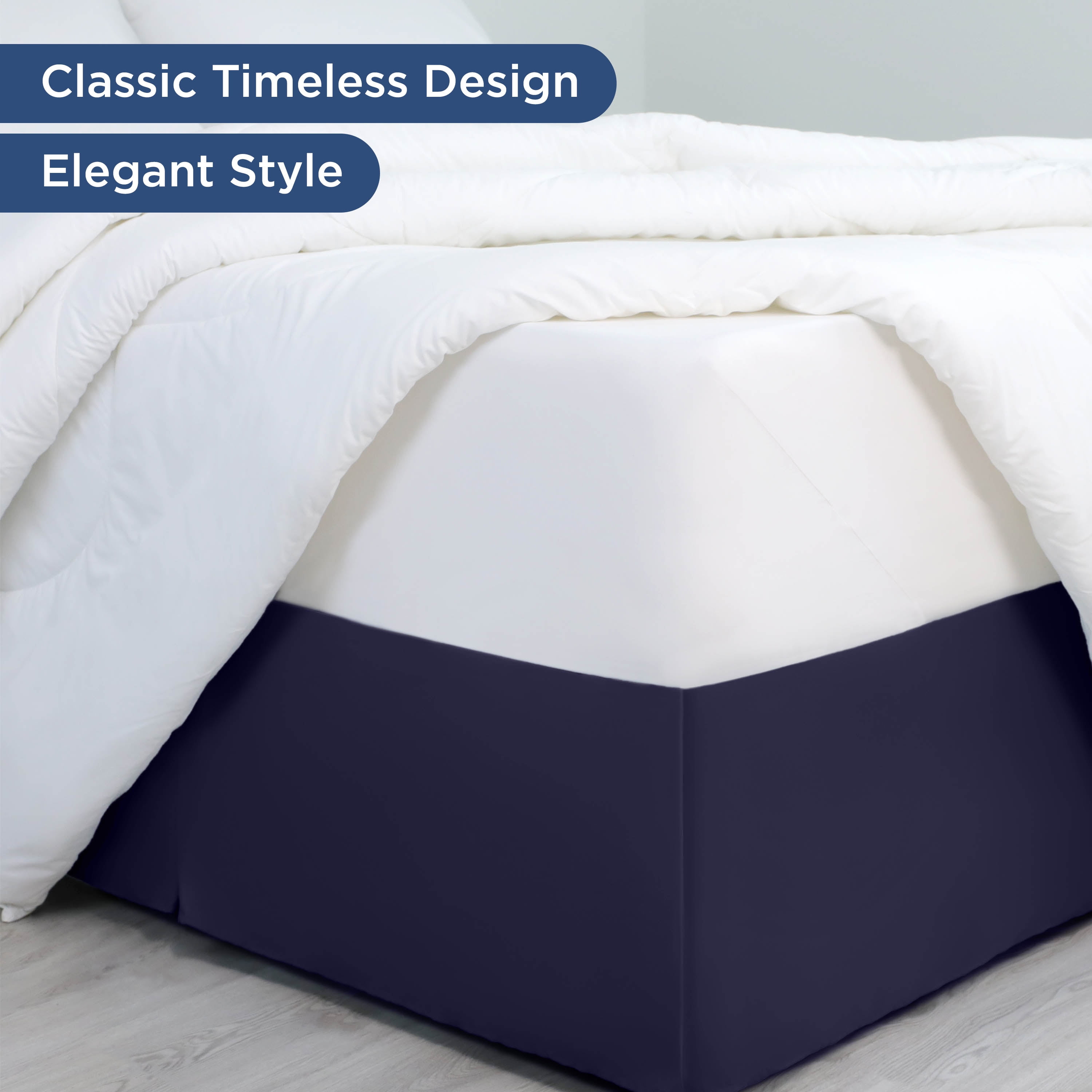 Martex King Bed Skirt | Inverted Pleat Microfiber | 15" Drop Easy Care | Navy