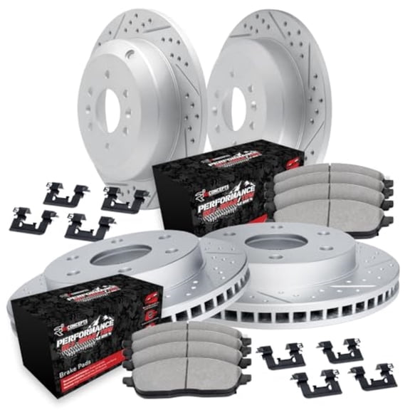 R1 Concepts Drilled and Slotted Carbon Coated Disc Brake Rotor Set with Off-Road/Tow Brake Pads and Hardware WBVH2-67001