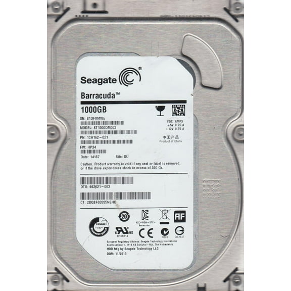 ST1000DM003, S1D, SU, PN 1CH162-021, FW HP34, Seagate 1TB SATA 3.5 Hard Drive
