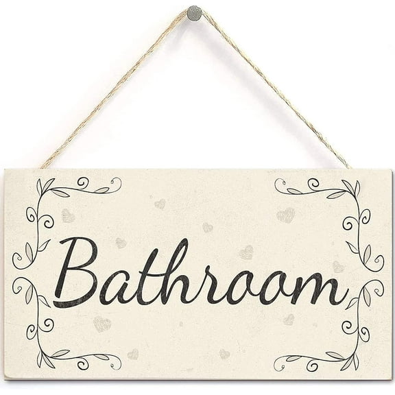 Rustic Wood Sign Hanging Bathroom Wall Decor - French Shabby Chic Style Home Decor Door Sign Plaque 10x5 Inch