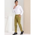 thumbnail image 4 of Pantalones de tela escocesa para hombre, ajuste regular, parte delantera plana, trabajo, baile de graduación, pantalones a cuadros Amarillo S, 4 of 6