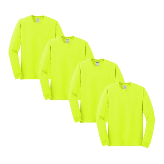 Gildan Heavy Cotton Men's High Visibility T-Shirt, Durable Long Sleeve Safety Green Tee, 4-Pack, S