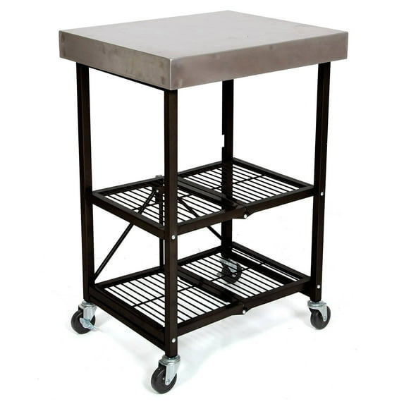Open Box Origami RBT Stainless Steel Foldable Kitchen Cart w/4 Wheels, Black