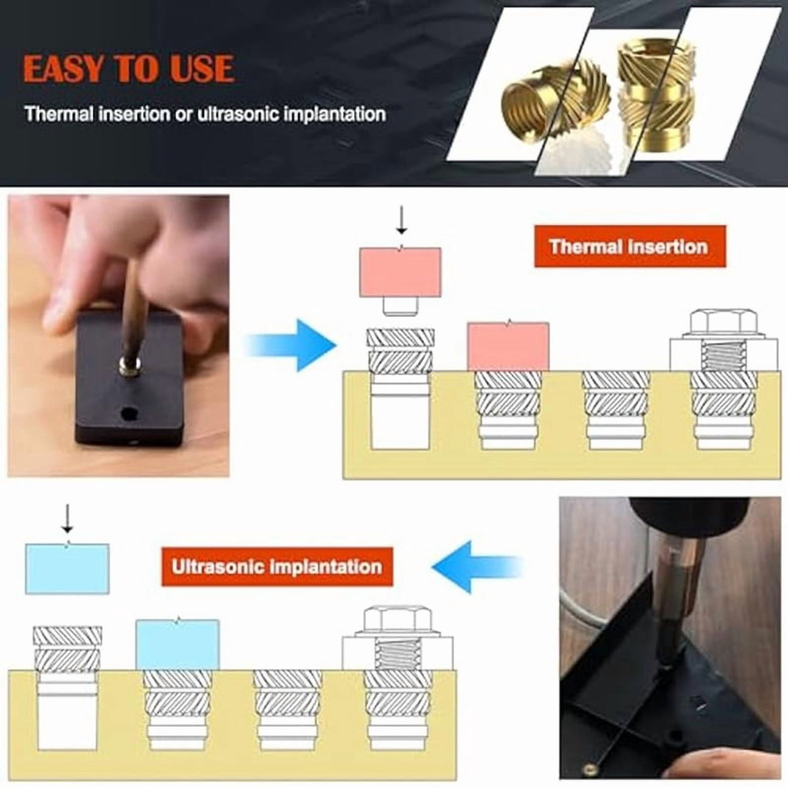 800Pcs Threaded Inserts,M2/M2.5/M3//M5/M6 Thread Knurled Nuts Assortment Kit,Heat Set Insert for Plastic 3D Printing