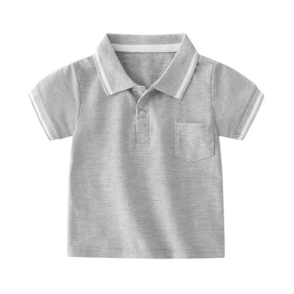 Gyexs Boys Short Sleeve Polo Shirts 3T-4T Kids Plain School Uniform Polo Shirt for Boys and Girls Summer Clohing Tops with Pockets Grey