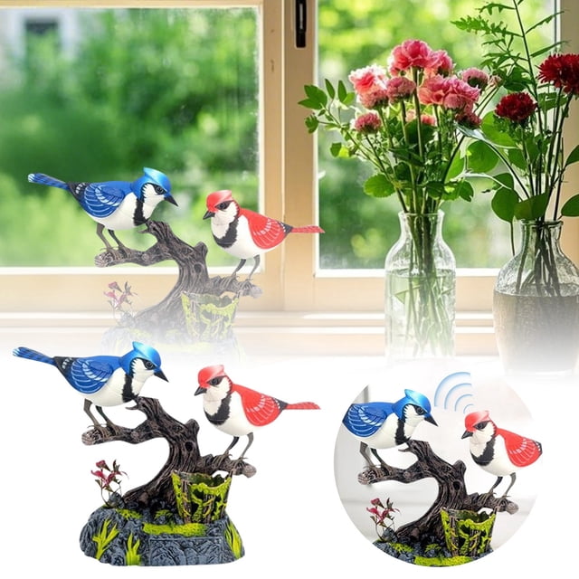 BotaniNest Two Simulation Parrots Birds Toys Voice Controlled Parrots Chirping And Electronic Birds Pet For Home Garden Ornament