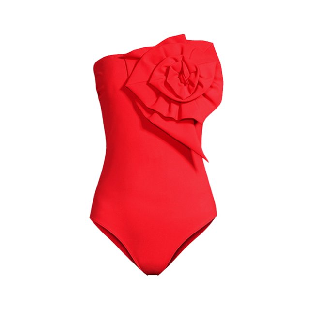 Traje de baño de una pieza con flores tridimensionales europeas y americanas, traje de baño con falda para mujer para vacaciones