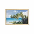 thumbnail image 1 of Travel Wall Art with Frame, Caribbean Island Overlook with Palm Tree and Ocean Exotic Travel Destination Print, Printed Fabric Poster for Bathroom Living Room, 35" x 23", Cream Blue, by Ambesonne, 1 of 2