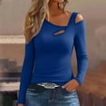 thumbnail image 3 of ZQGJB Womens Cutout Tops Trendy Sexy Long Sleeve Shirts Trendy Basic Solid Color Slim Fit Athletic Tees 2025 Fall Fashion Going Out Tshirts Clothes Blue XXL, 3 of 6