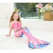 2026 Girls Swimming Mermaid Tail Sets Kids Mermaid Swimsuit Beawear 3-12Years