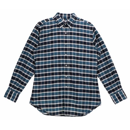 Thom Browne Men's Blue Classic Check Wool Oxford Shirt Casual
