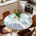 thumbnail image 2 of Teal Crab Elastic Fitted Round Table Cover Coral Starfish Shell Waterproof Outdoor Tablecloth for Holiday Party, Picnic, Patio & Dining Fits Tables Up to 45"-54", 2 of 8