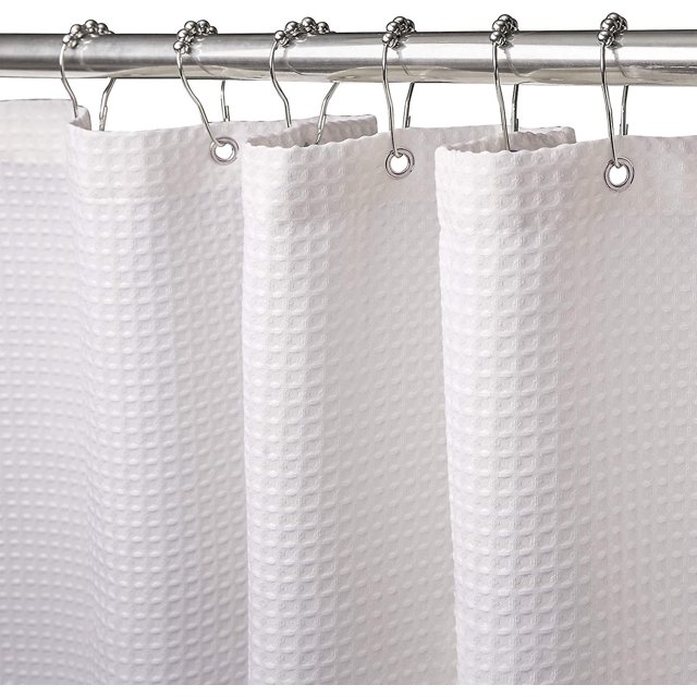 Cortina de ducha tipo gofre de 180 x 180 cm (blanca) con aro de plástico, cortina de ducha de tela resistente al moho para bañera, cortina de ducha resistente para bañera, mampara de ducha