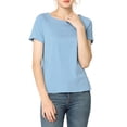 thumbnail image 2 of Unique Bargains Women's Raglan Sleeve Round Neck Tencel Denim Chambray Top Shirt L Light Blue, 2 of 7