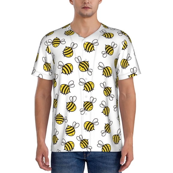 Hirioo Cute Little Bee for Men's Baseball T-shirt Shirts Short Sleeve Casual Summer Button Stretch T Shirts,Size S-4XL-