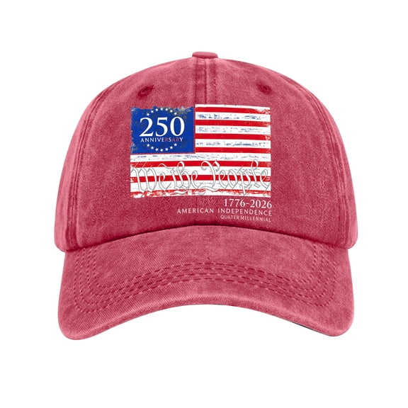 GrmtClth 250th Anniversary Usa Hat Patriotic Caps 1776-2026 American Printed Baseball Hat Retro Traditional Soft United States Washed Hat Unisex Adult Red One Size