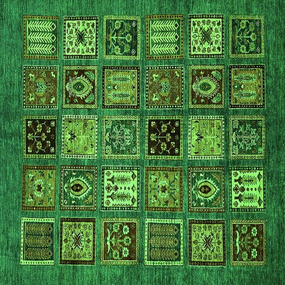 Ahgly Company Indoor Square Oriental Green Modern Area Rugs, 6' Square