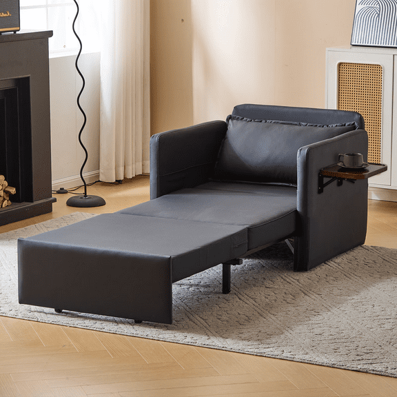 3-in-1 Convertible Sofa Chair Bed Adult Sleeper Chair Bed With Folding Table Pull-out Reclining Sofa ,Black
