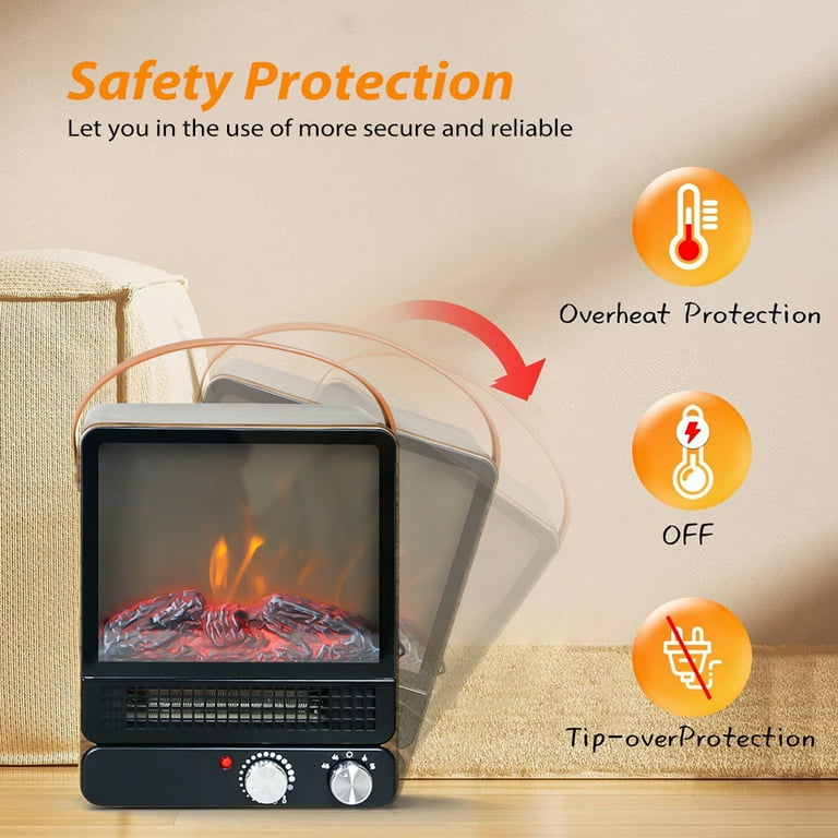 Electric Fireplace Heater, Mini Portable Fireplace Heater for Indoor Use,  Space Heater Fireplace with 3s Fast Heating, 1500W/750W 2 Modes, 3D Flame  Effect, Overheat Tip-Over Protection, Carry Handle - Walmart.com