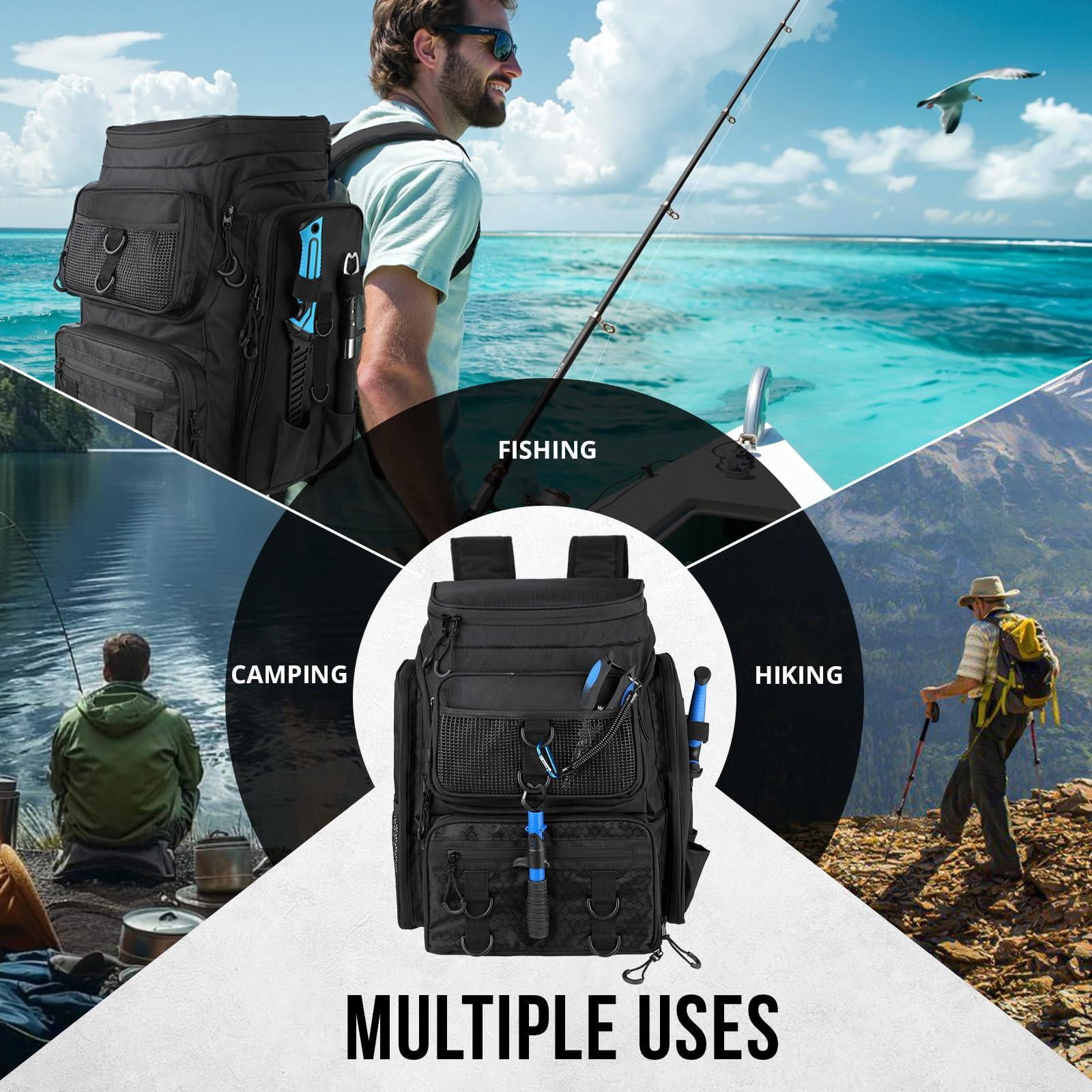 Fishing Backpack With Rod Holders Tackle Box  42l Large Water-resistant Bag Store Gear